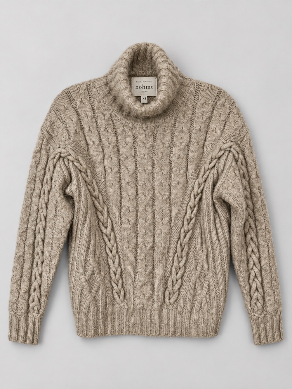 Bohme Chunky Braided Cable Knit Cowl Neck Sweater XS Cozy Scandi Soft Girl New